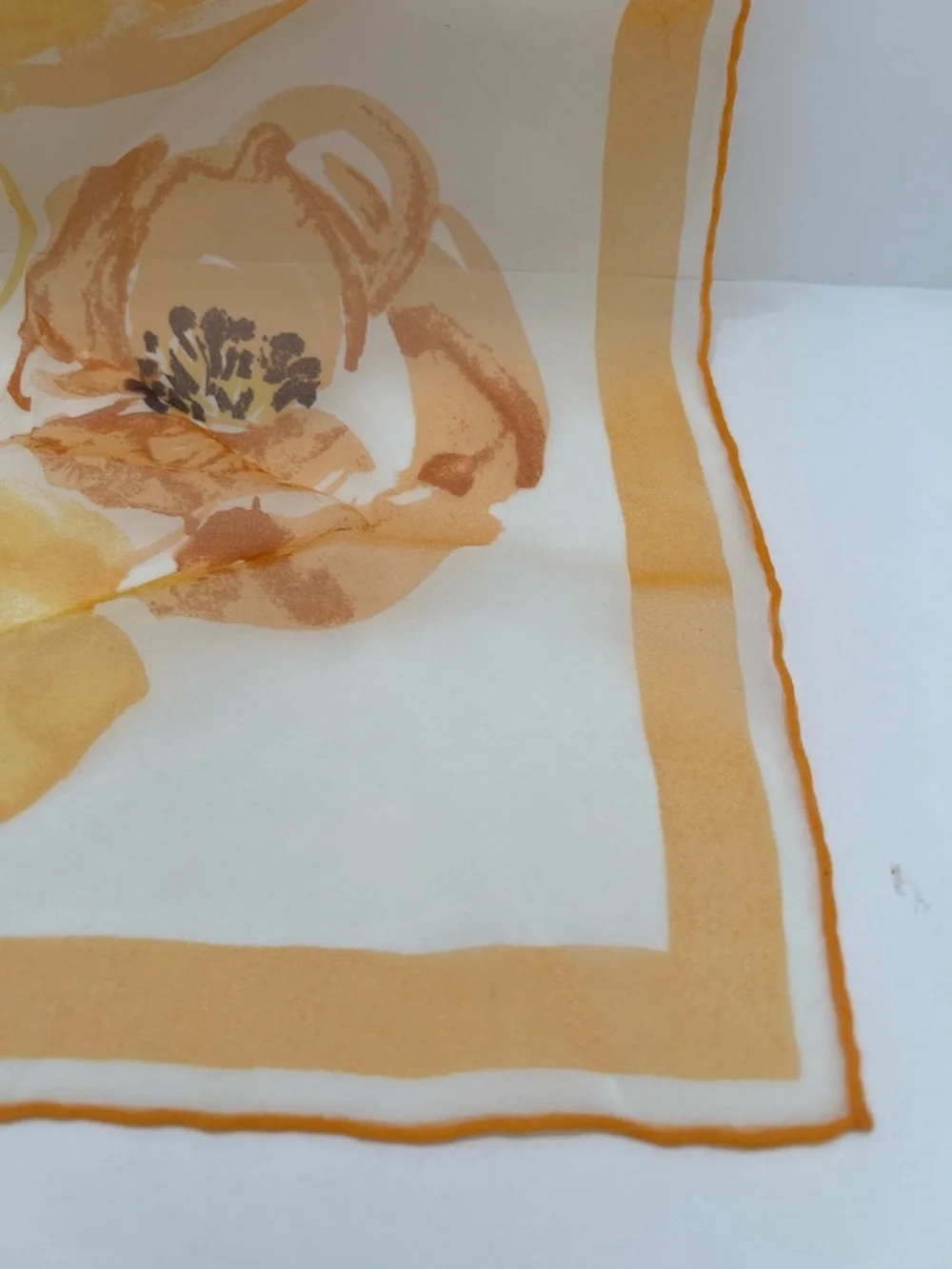Vintage Vera Neumann Yellows, apricots & touch of brown Sheer scarf 42” x 13”